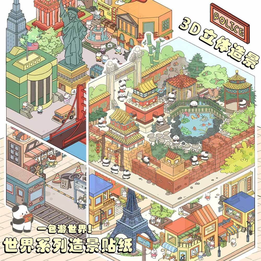 Cityscape by Country DIY 3D Scene Stickers 4 Cute Miniature Scenes(S)