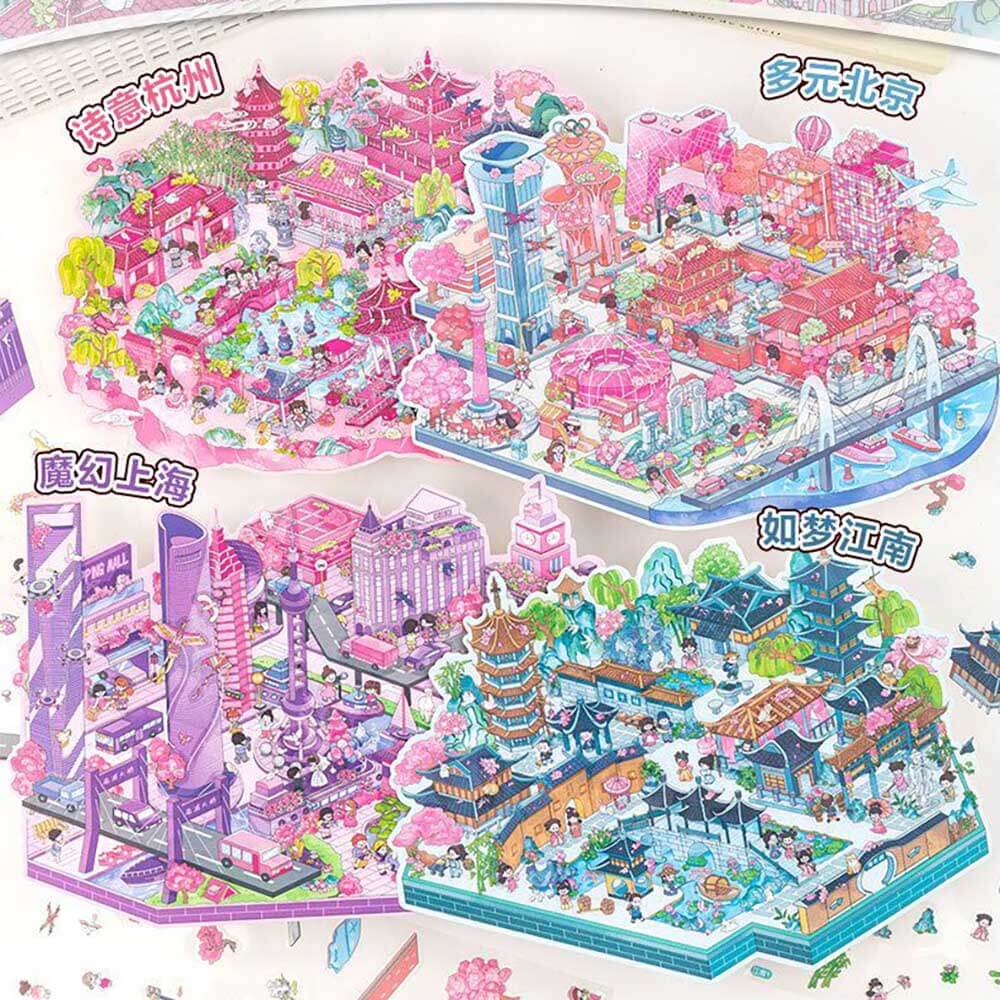 Cityscape of China DIY 3D Scene Stickers 4 Cute Miniature Scenes