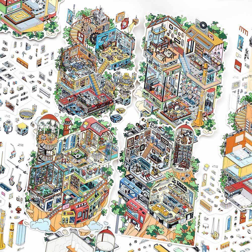 Cliffworks DIY 3D Scene Stickers 4 Cute Miniature Scenes(L)