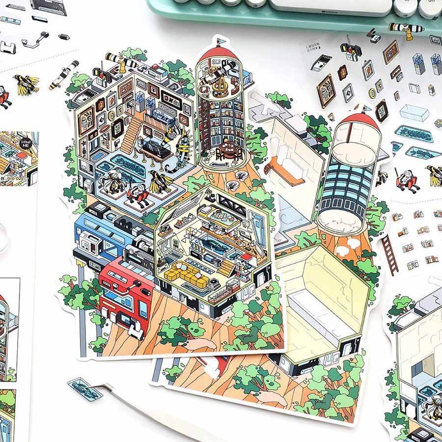 Cliffworks DIY 3D Scene Stickers 4 Cute Miniature Scenes(L)