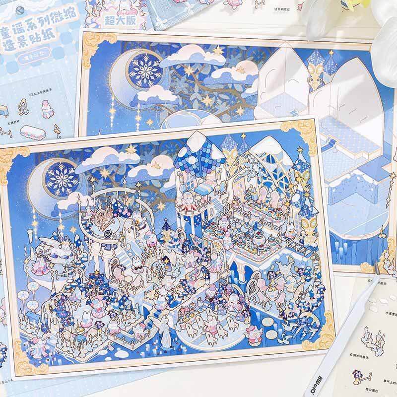 Cloud & Frost Court DIY 3D Scene Stickers 2 Cute Scenes(L)