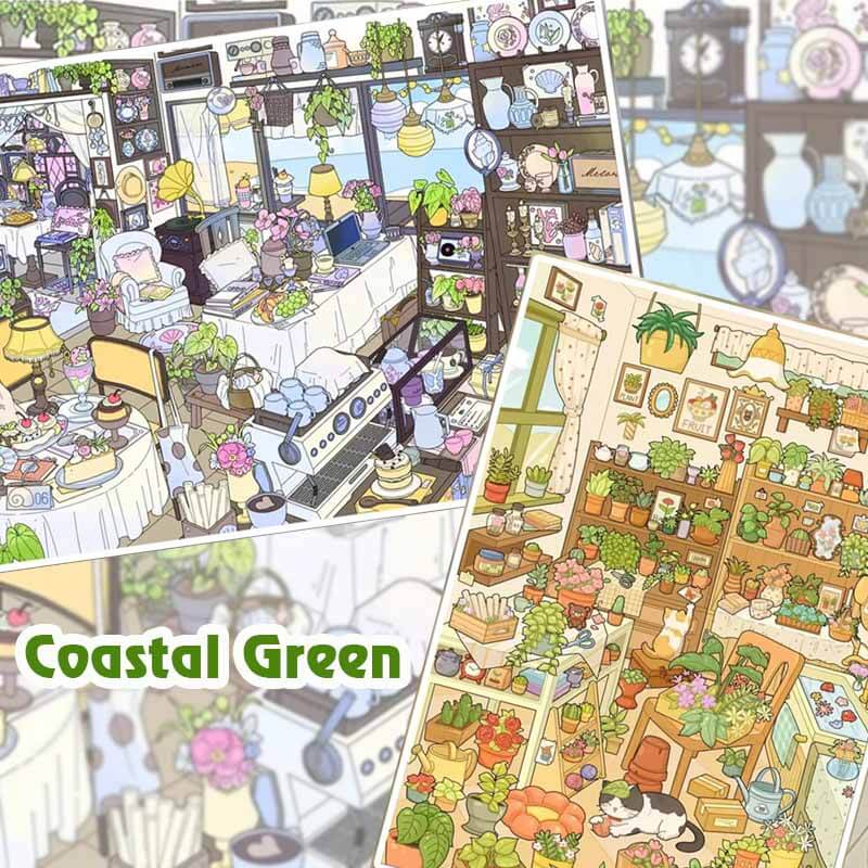 Coastal Green DIY 3D Scene Stickers With Guide Lines(L)