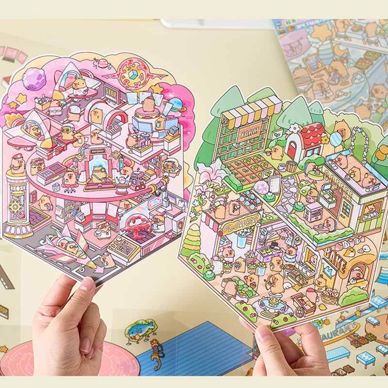 Cosmos & City DIY 3D Scene Stickers 4 Cute Miniature Scenes (L)