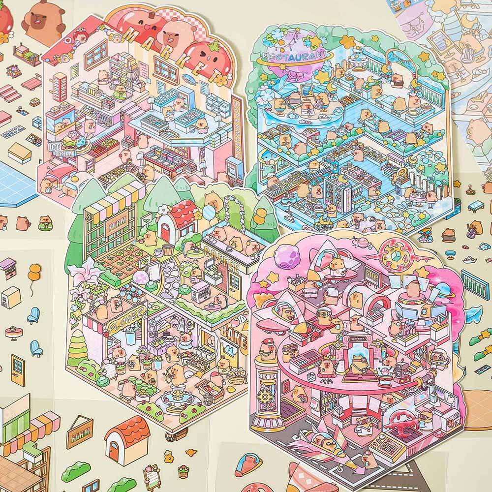 Cosmos & City DIY 3D Scene Stickers 4 Cute Miniature Scenes (L)