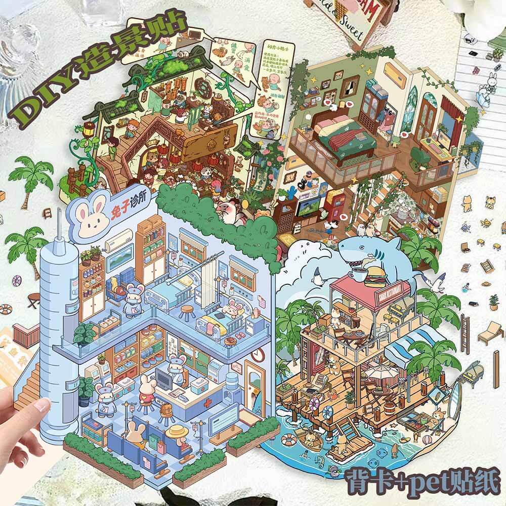 Cozy Adventures DIY 3D Scene Stickers 4 Cute Miniature Scenes(L)