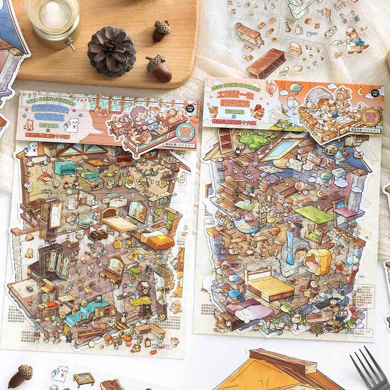 Cozy Boutique DIY 3D Scene Stickers With Guide Lines(L)