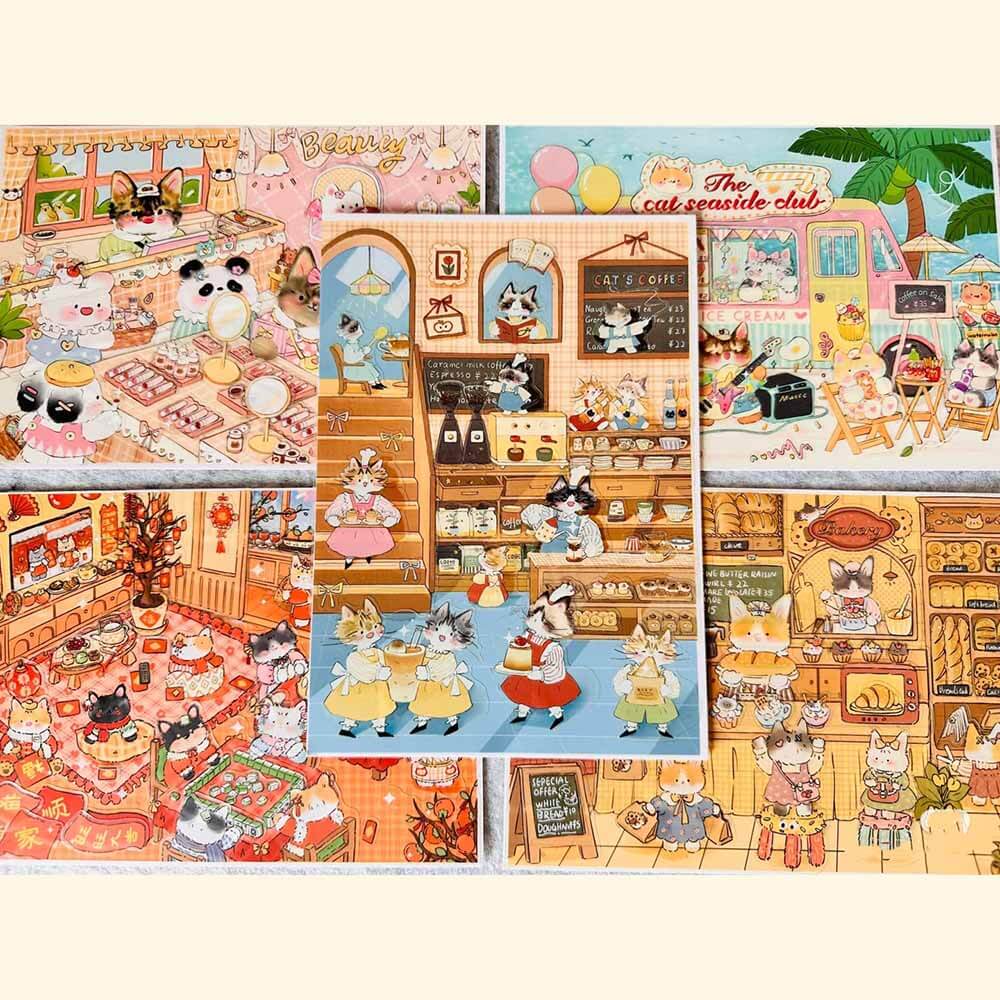 Cozy Cat Chronicles DIY 3D Scene Stickers 5 Cute Miniature Scenes
