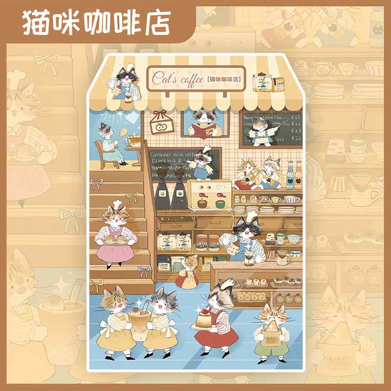 Cozy Cat Chronicles DIY 3D Scene Stickers 5 Cute Miniature Scenes(M)