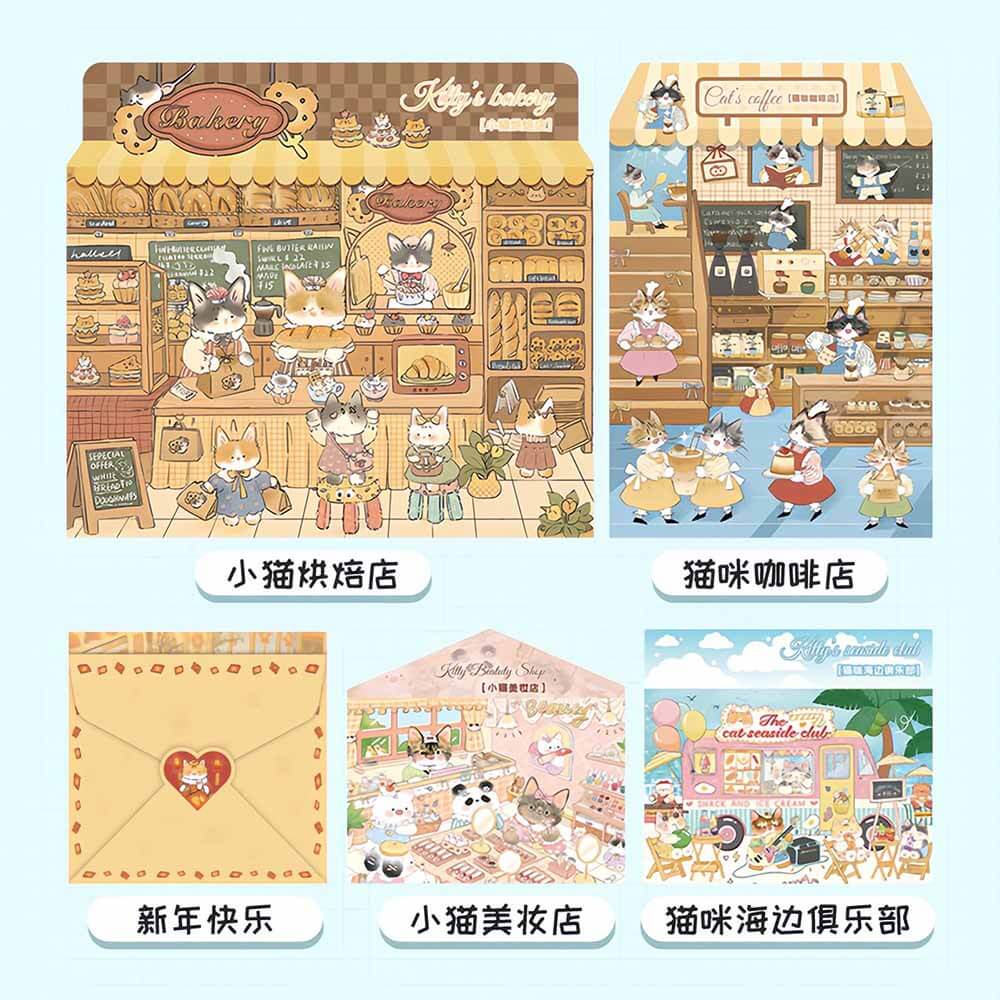 Cozy Cat Chronicles DIY 3D Scene Stickers 5 Cute Miniature Scenes(M)