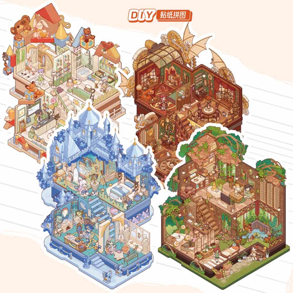 Cozy Critterland DIY 3D Scene Stickers 4 Cute Miniature Scenes