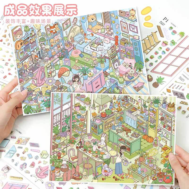 Cozy Day DIY 3D Scene Stickers With Guide Lines(L)