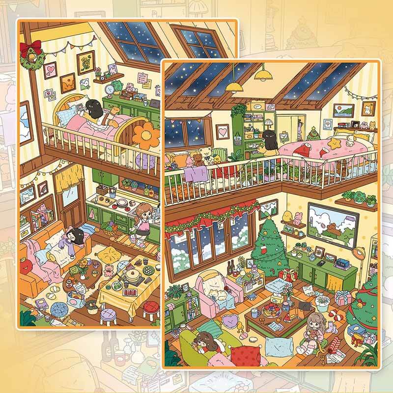 Cozy Fantasy DIY 3D Scene Stickers 2 Cute Miniature Scenes(L)