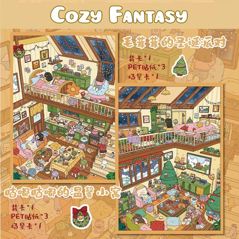 Cozy Fantasy DIY 3D Scene Stickers 2 Cute Miniature Scenes(L)