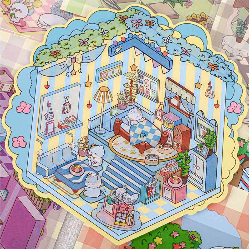 Cozy Living DIY 3D Scene Stickers 4 Cute Miniature Scenes(S)