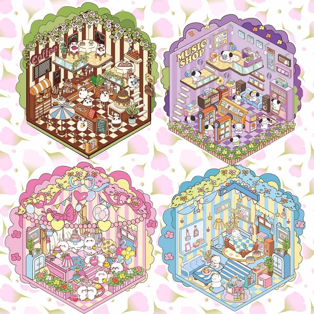 Cozy Living DIY 3D Scene Stickers 4 Cute Miniature Scenes(S)