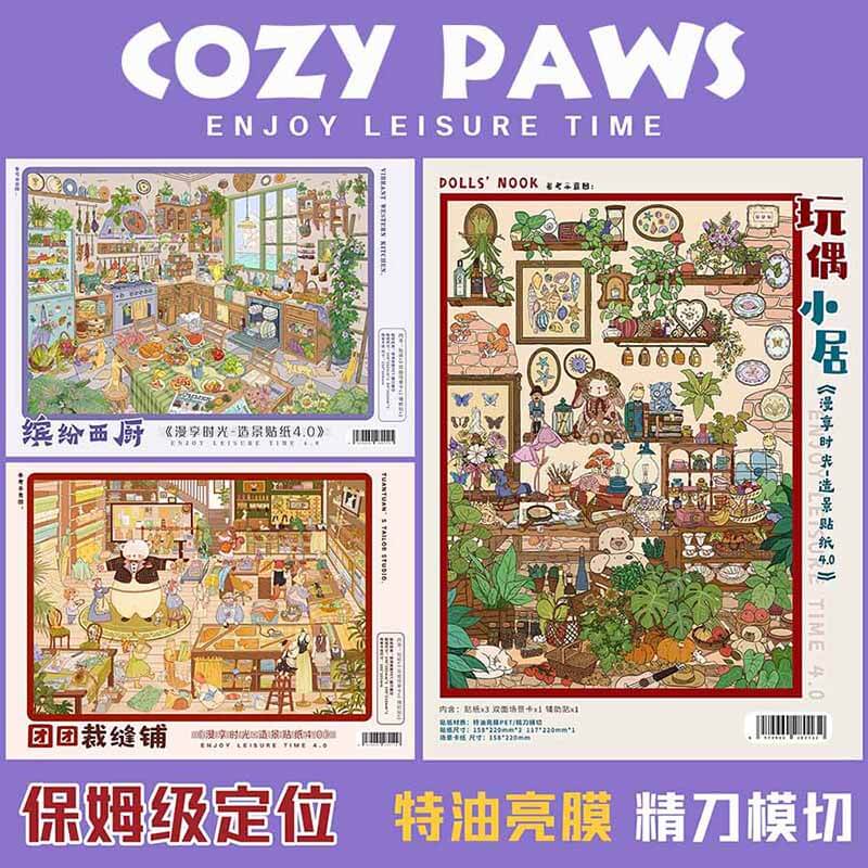 Cozy Paws DIY 3D Scene Stickers With Guide Lines(L)