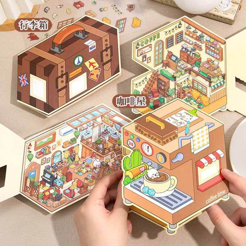 Cozy Retro Life DIY 3D Scene Stickers 4 Cute Miniature Scenes Sticker (S)