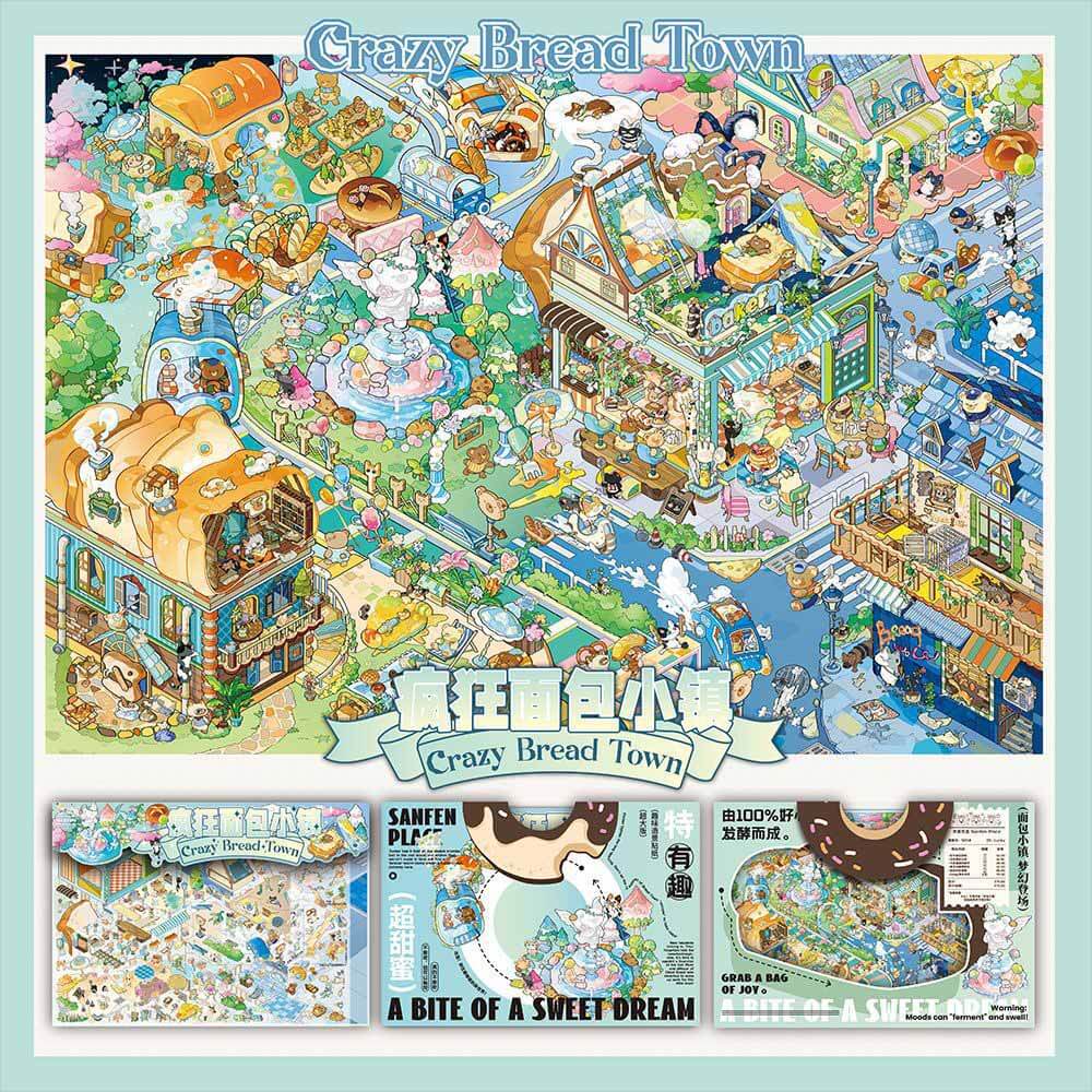 Crazy Bread Town DIY 3D Scene Stickers Cute Miniature Scenes(XXXL)