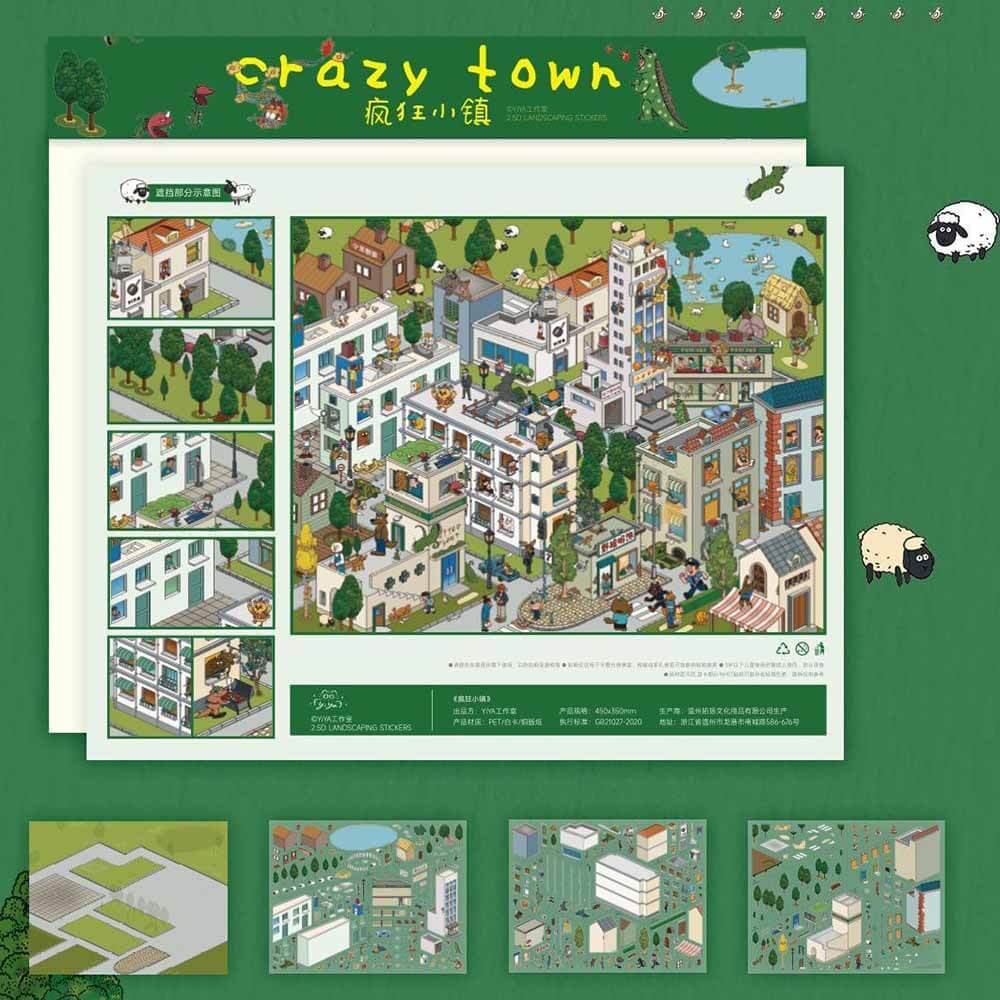 Crazy Town DIY 3D Scene Stickers Cute Miniature Scenes(XL)