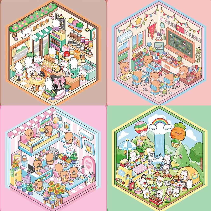 Critter Club DIY 3D Scene Stickers 4 Cute Miniature Scenes(S)