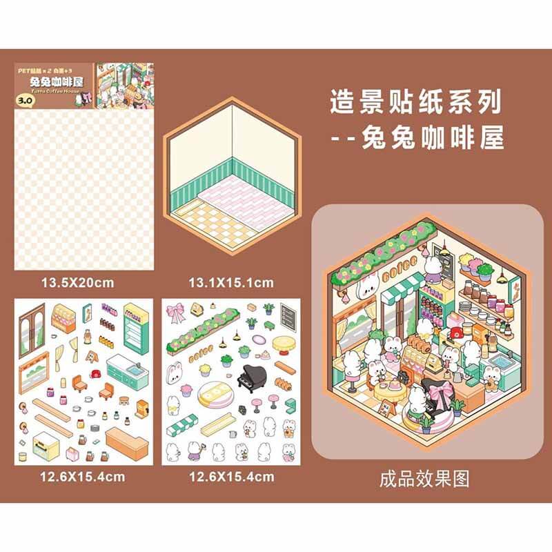 Critter Club DIY 3D Scene Stickers 4 Cute Miniature Scenes(S)
