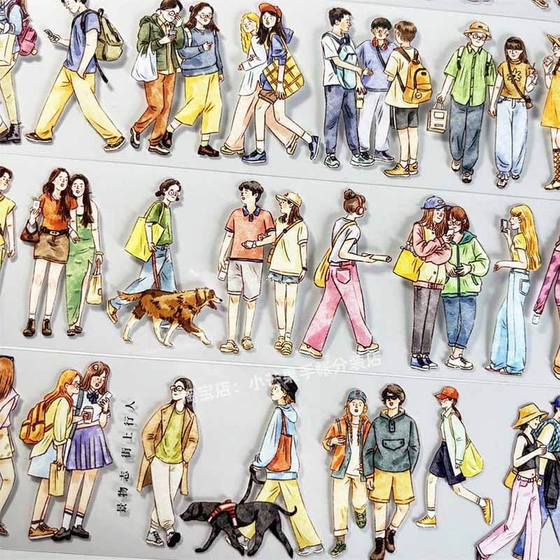 Crowds Passing By PET Journal Collage Sticker
