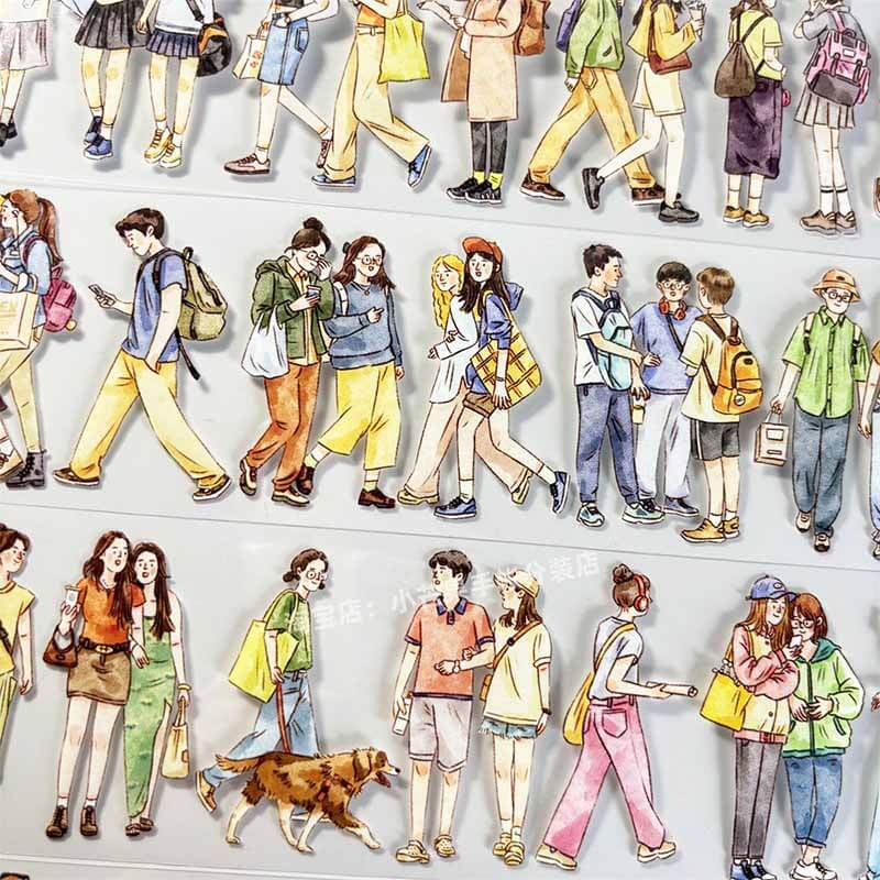 Crowds Passing By PET Journal Collage Sticker