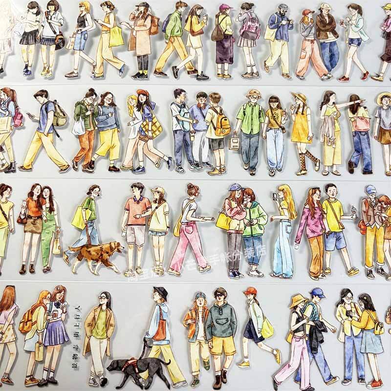Crowds Passing By PET Journal Collage Sticker