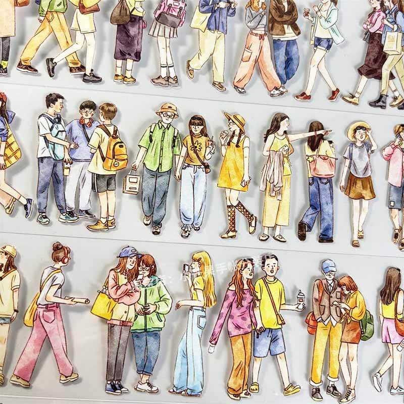 Crowds Passing By PET Journal Collage Sticker