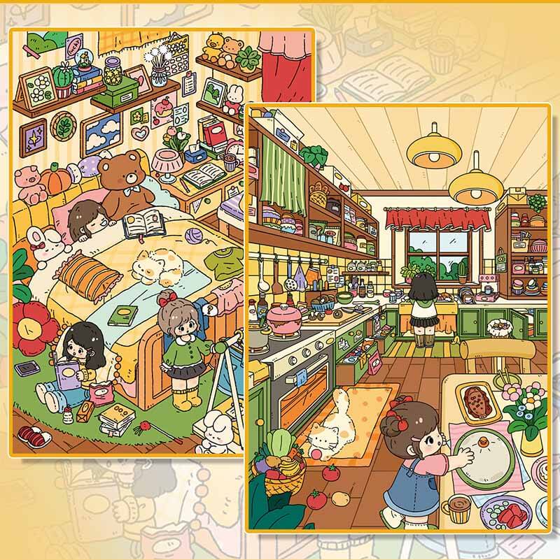 Ctue Cozy Home DIY 3D Scene Stickers 2 Cute Miniature Scenes(L)