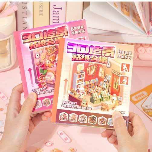 Cute Bunny (Set of 8) DIY 3D Scene Stickers 2 Cute Scenes Book (S)