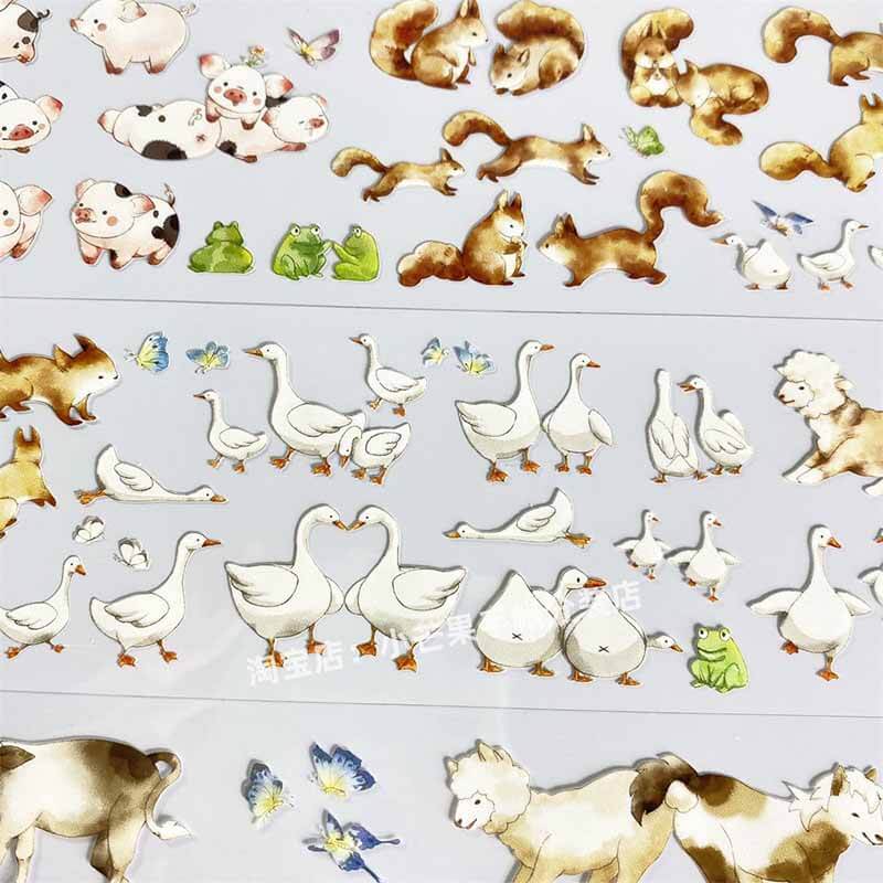 Cute Farm Birds PET Journal Collage Sticker