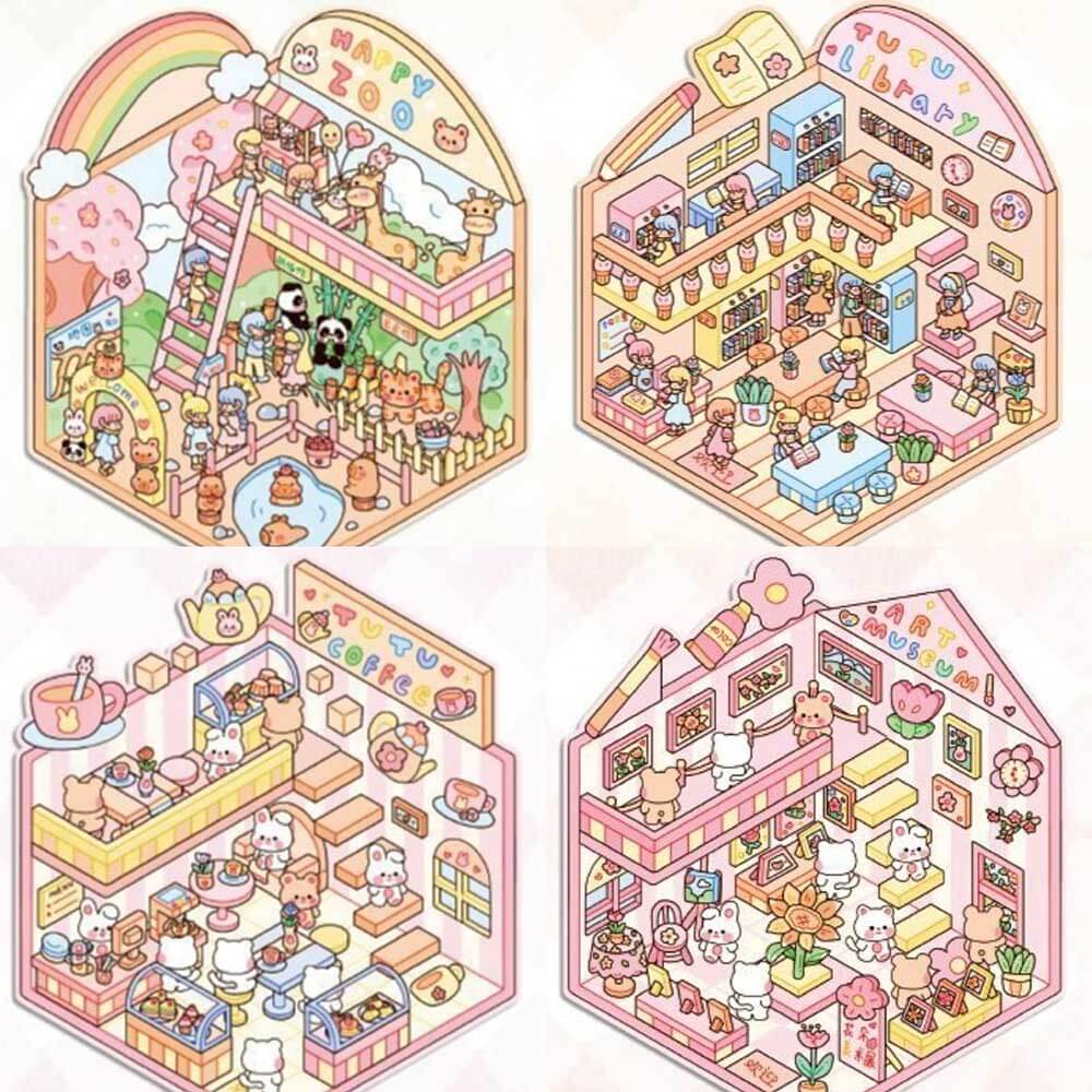Cute Life Tour DIY 3D Scene Stickers 4 Cute Miniature Scenes