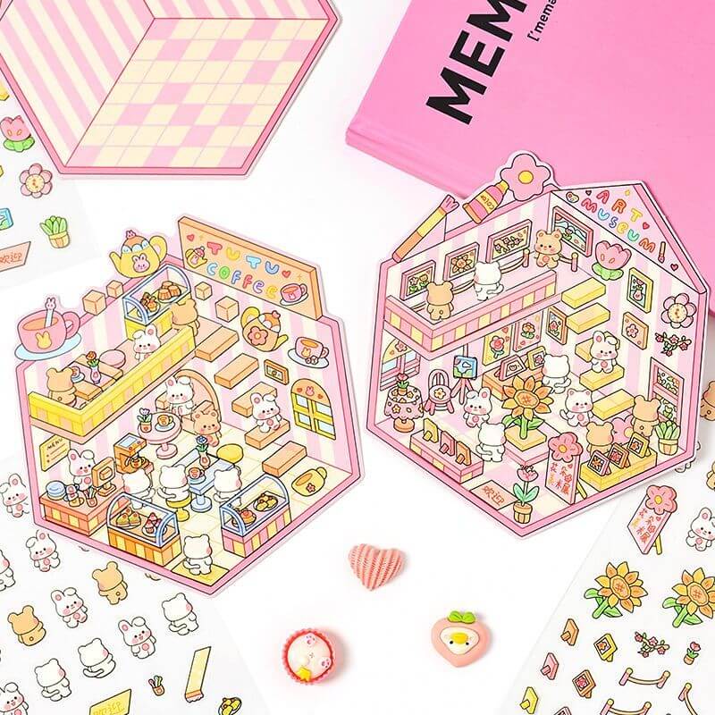Cute Life Tour DIY 3D Scene Stickers 4 Cute Miniature Scenes