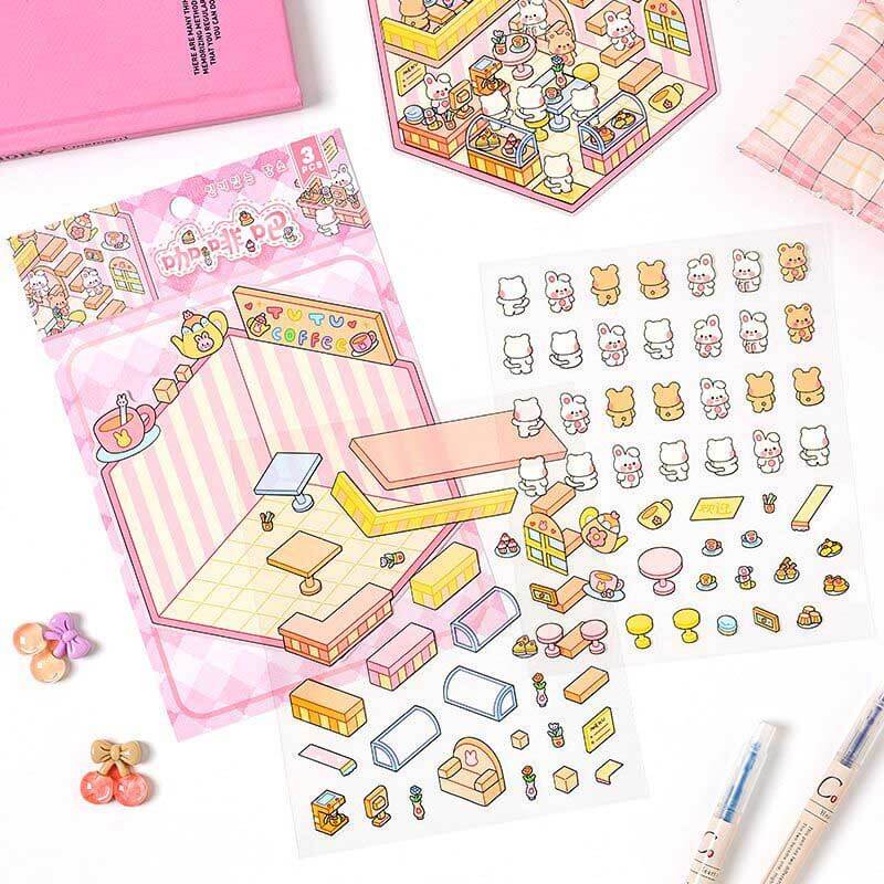 Cute Life Tour DIY 3D Scene Stickers 4 Cute Miniature Scenes(S)