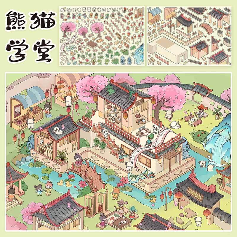 Cute Panda DIY 3D Scene Stickers 2 Cute Miniature Scenes(L)