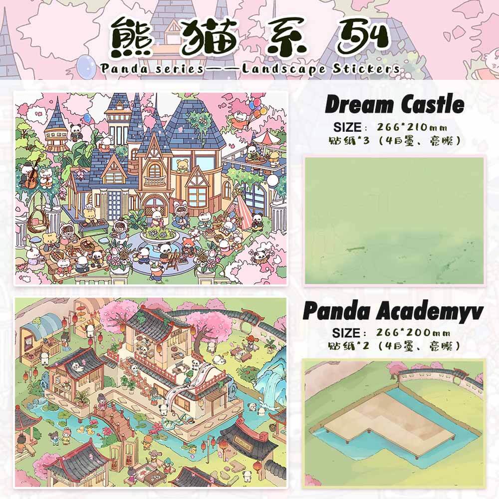 Cute Panda DIY 3D Scene Stickers 2 Cute Miniature Scenes(L)