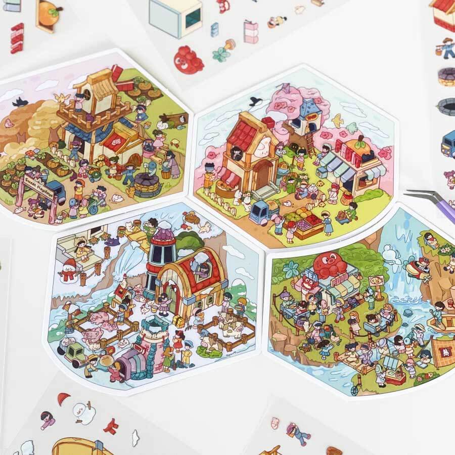 Sweet Farm DIY 3D Scene Stickers - 4 Cute Miniature Scenes