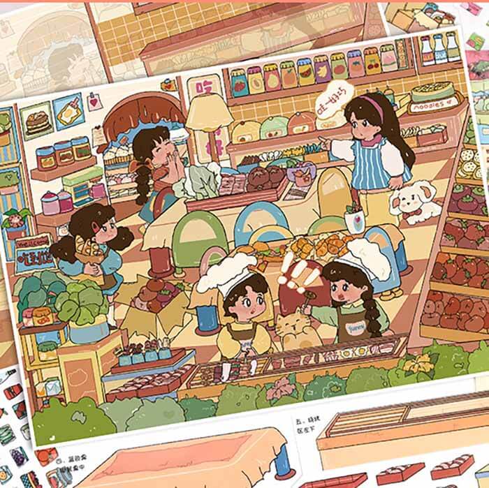 Daily Pantry DIY 3D Scene Stickers 2 Cute Miniature Scenes(L)