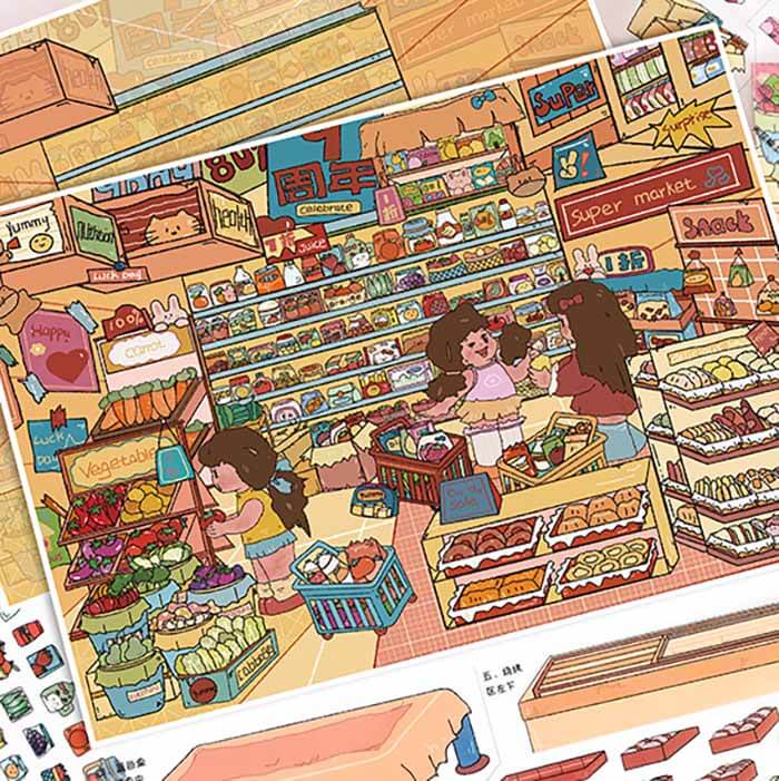 Daily Pantry DIY 3D Scene Stickers 2 Cute Miniature Scenes(L)