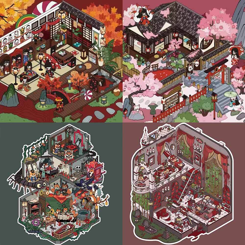 Dark Tales DIY 3D Scene Stickers 4 Cute Miniature Scenes(M)