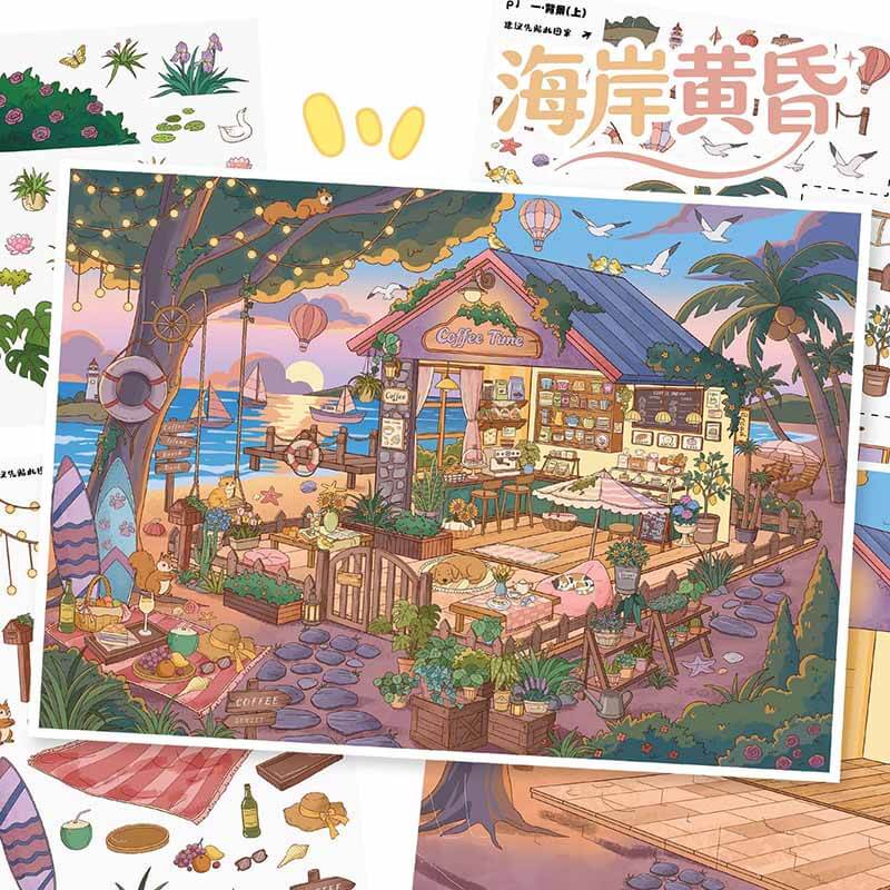 Day & Night DIY 3D Scene Stickers With Guide Lines(L)