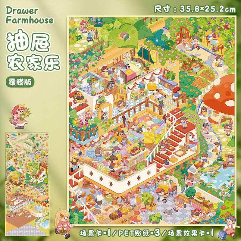 Drawer Farmhouse DIY 3D Scene Stickers Cute Miniature Scenes(xL)
