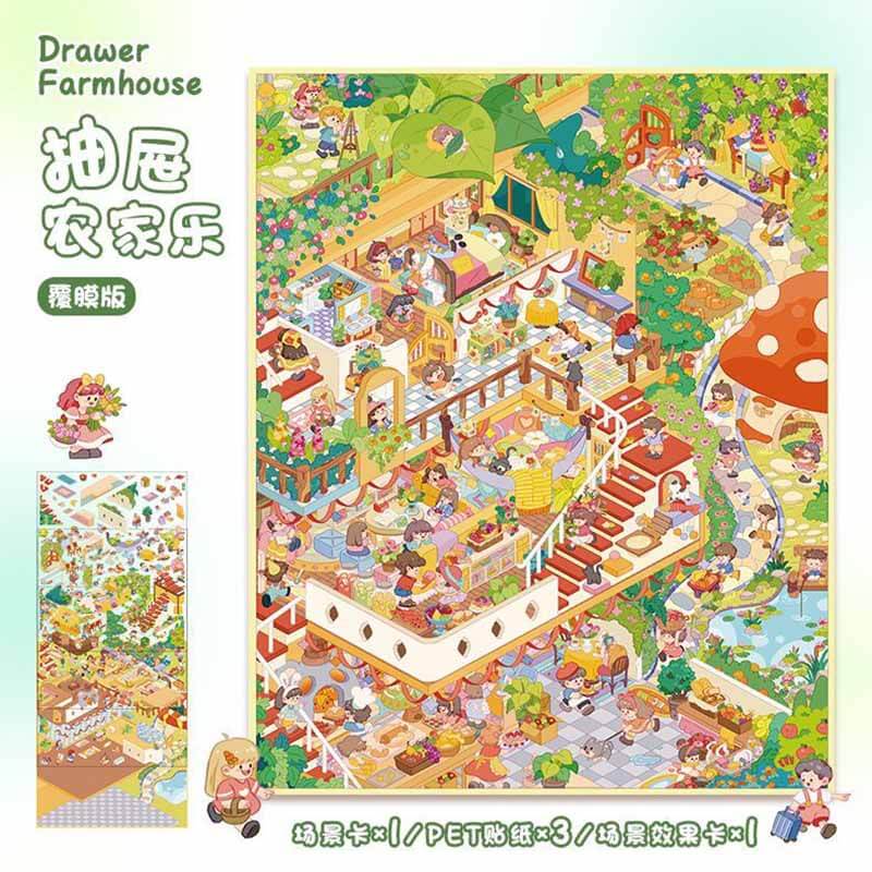 Drawer Farmhouse DIY 3D Scene Stickers Cute Miniature Scenes(xL)