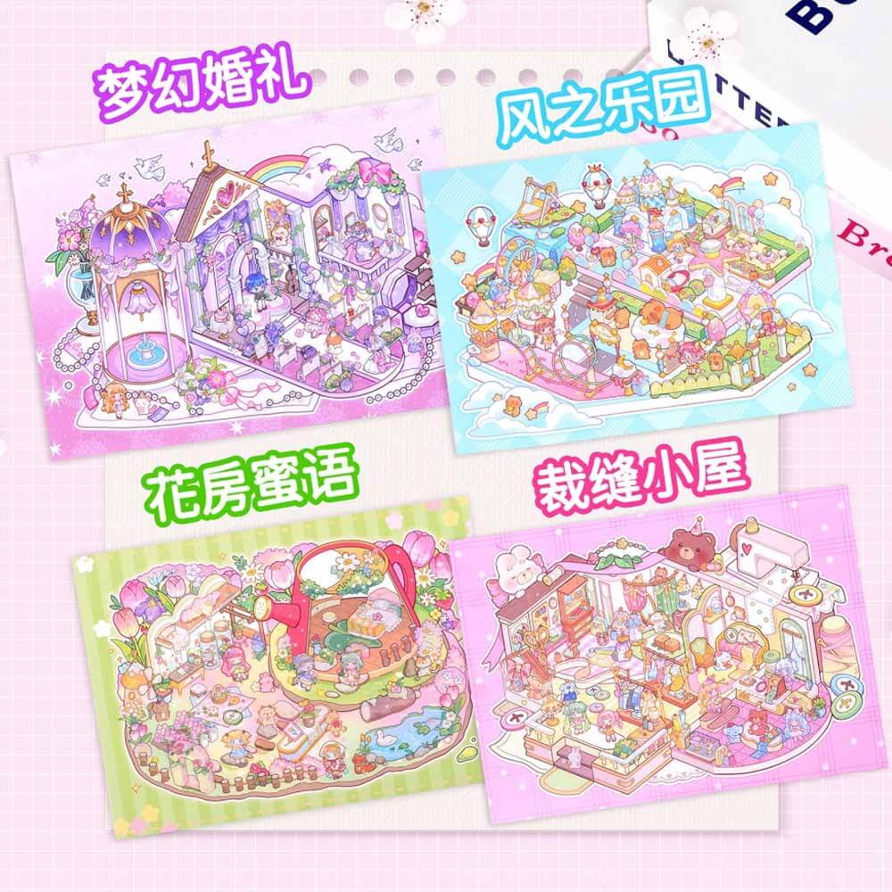 Dream Atelier Postcard DIY 3D Scene Stickers 4 Cute Miniature Scenes(S)