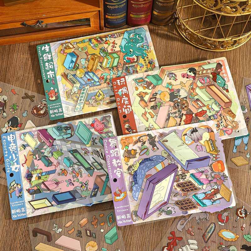 Dream Rhythm City DIY 3D Scene Stickers 4 Cute Miniature Scenes(S)