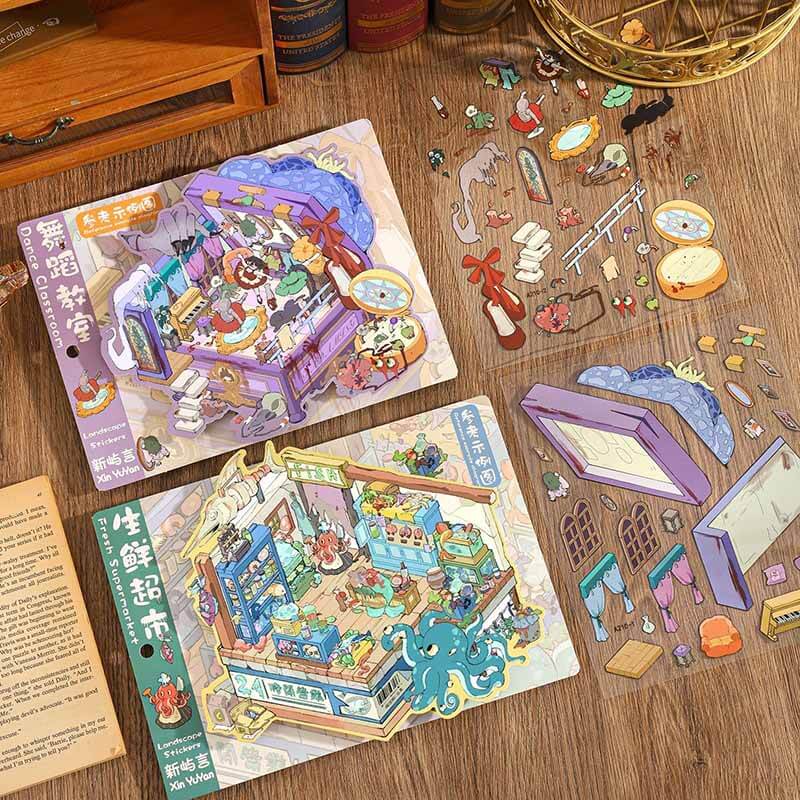 Dream Rhythm City DIY 3D Scene Stickers 4 Cute Miniature Scenes(S)