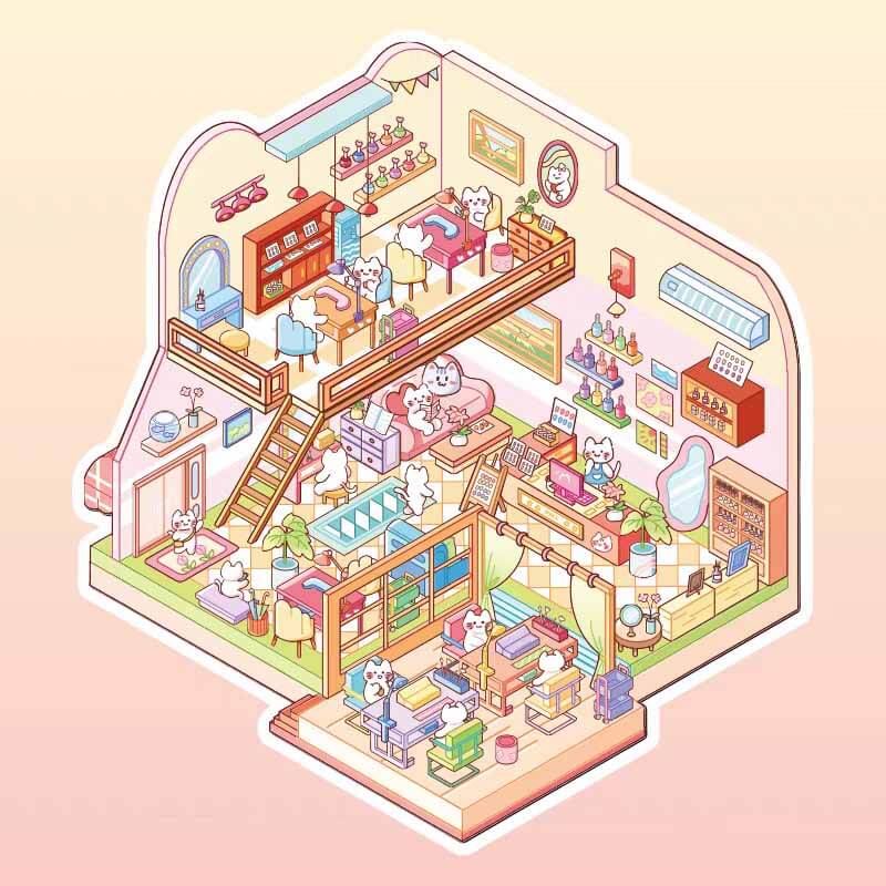 Dream Street DIY 3D Scene Stickers 4 Cute Miniature Scenes
