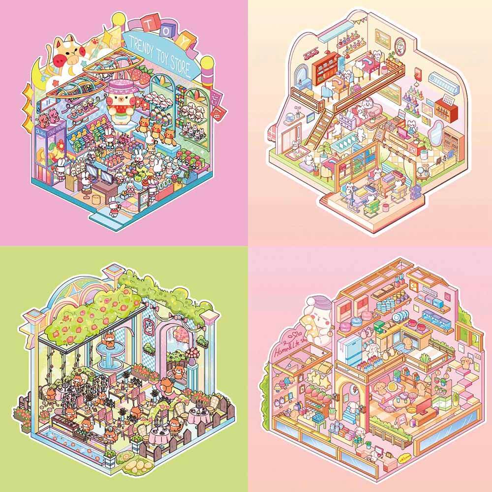 Dream Street DIY 3D Scene Stickers 4 Cute Miniature Scenes