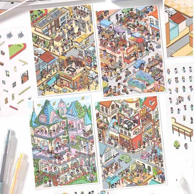 Dream Town DIY 3D Scene Stickers 4 Cute Scenes(S)